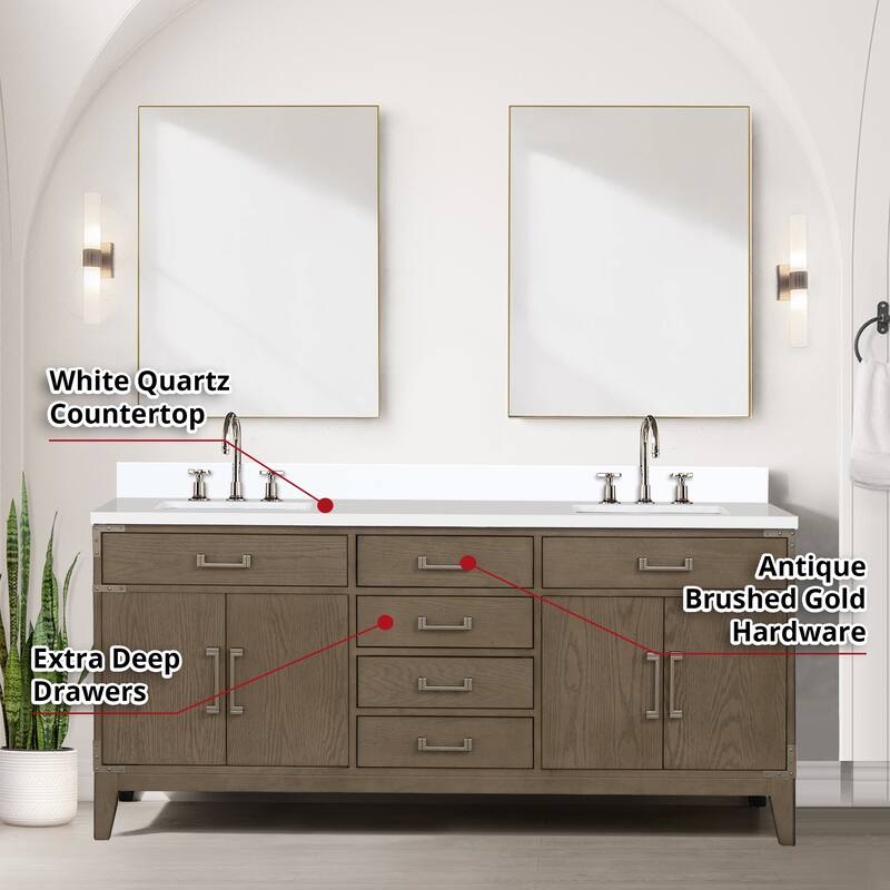 Laurel 60 in W x 22 in D Black Oak Double Bath Vanity, White Quartz Top, Faucet Set, and 28 in Mirrors