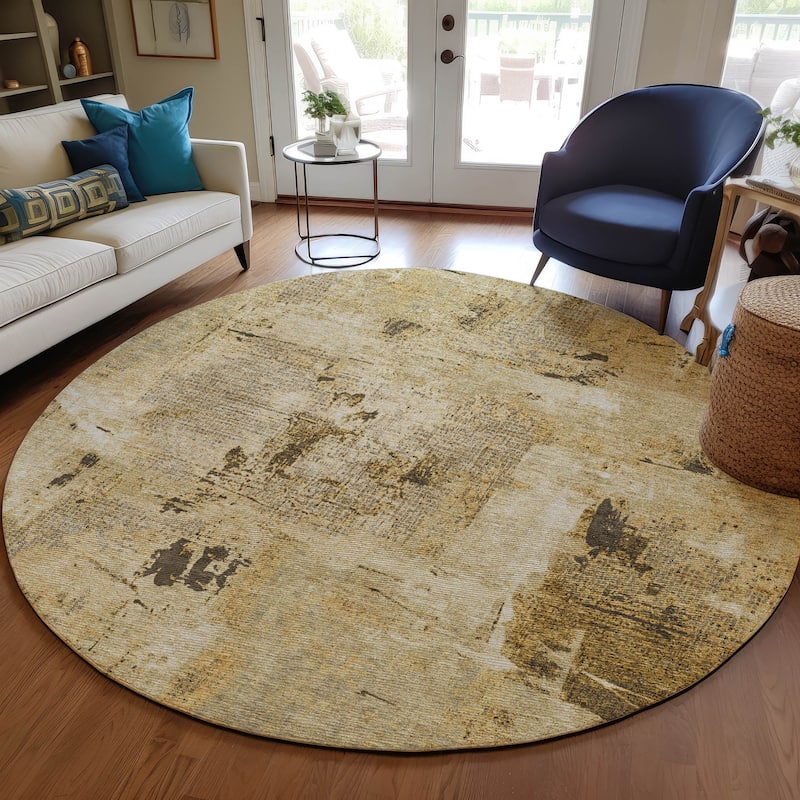 Machine Washable Indoor/ Outdoor Abstract Imprints Chantille Rug - Beige - 8' x 8'