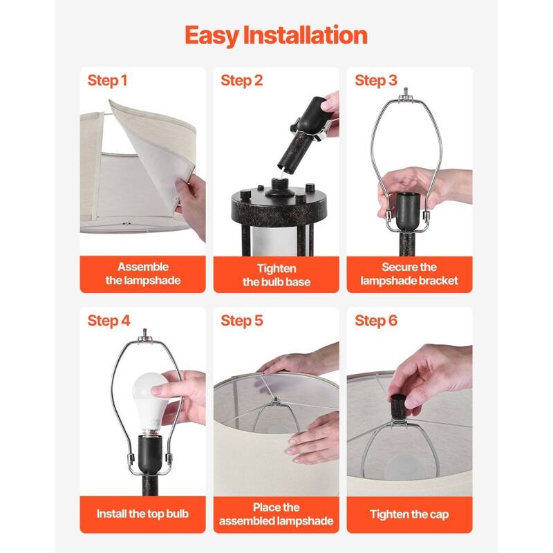 Set of 2 White-Black Table Lamp with Dual Lights USB-C, USB and AC Ports - 24.2 x 12.6 x 12.6 in