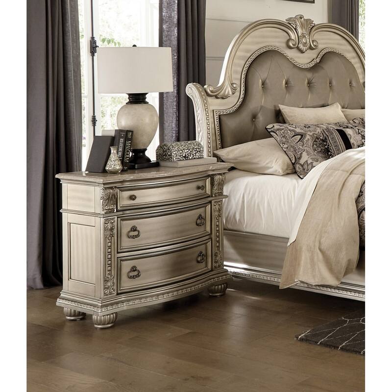 European Design 1pc Nightstand w Genuine Marble Top Traditional Bedroom Furniture