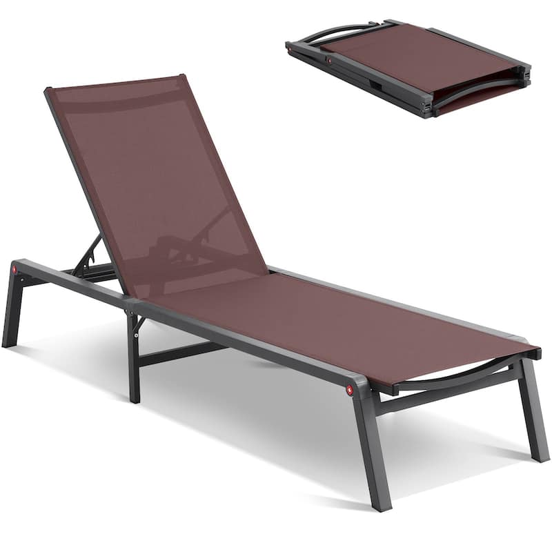 5-Position Adjustable and Foldable Chaise Lounge Chair with Aluminum Frame Perfect for Outdoor Use - 71.65" x 23.43" x 34.84" - Brown-1-Piece