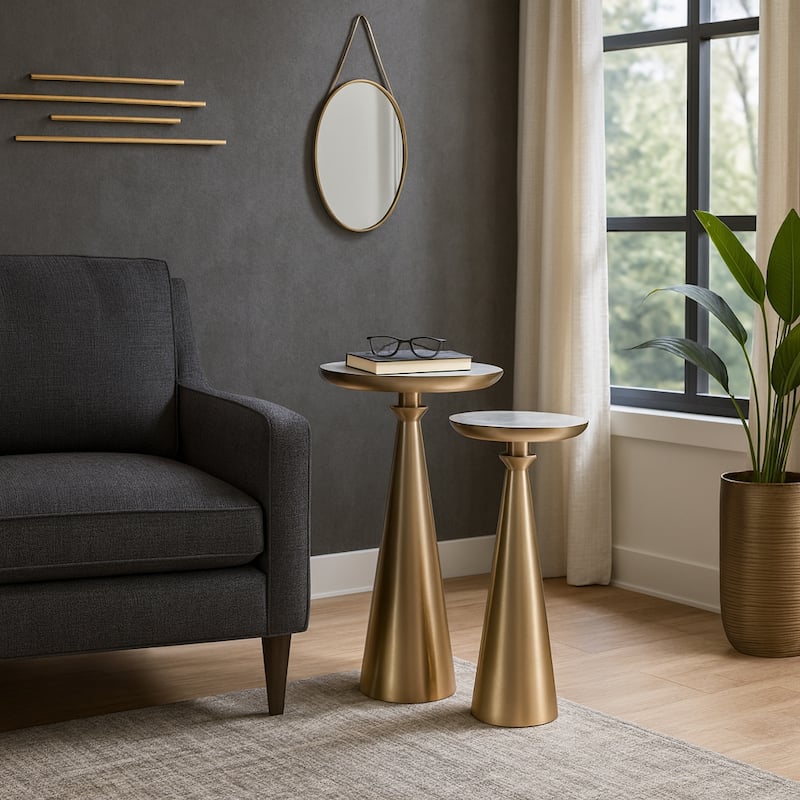 Accent Side Tables with Pedestal Bases - Set of 2, 24", Gold & White - 24.0"