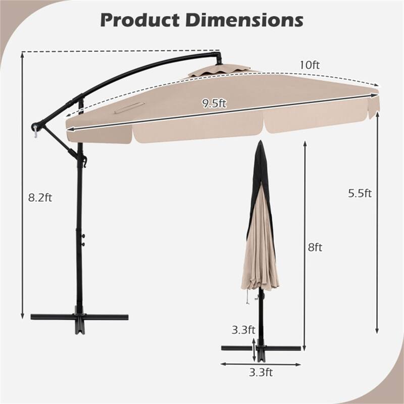 10ft Patio Cantilever Umbrella with Crank Handle and Adjustable Tilt Protective Cover Included