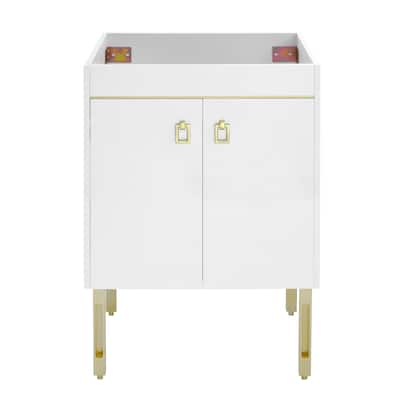 Lumiere 24 Freestanding, Bathroom Vanity In Glossy White And Gold Cabinet Only