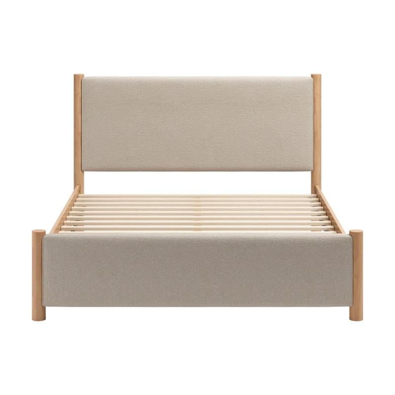HomeRoots Beige Wood And Upholstery Queen Bed Frame