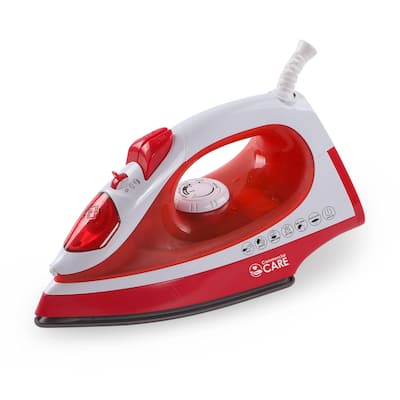 Steam Iron, 1200 Watts Steamer for Clothes, Self-Cleaning Portable Iron, Red