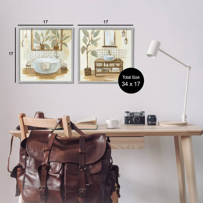 Stupell Sage Green Bathroom Interiors Traditional Plants, 2pc Multi Piece Framed Wall Art Set12 x 12