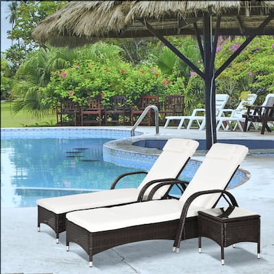 3PCS Wicker Chaise Lounge Set,Adjustable Rattan Chairs,Cushions,Table