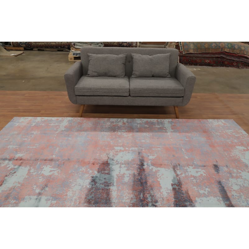 Hand Knotted Oriental Viscose Silk Carpet Modern Abstract Oranges & Rust Abstract Area Rug - 9' 11'' X 6' 4''