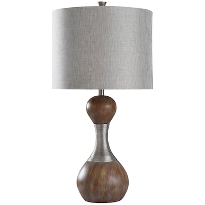 StyleCraft Bolton Dark Brown Convex Wood with Ribbed Silver Band Table Lamp