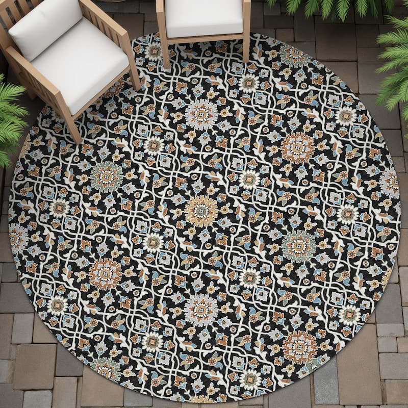 Machine Washable Indoor/Outdoor Traditional Masters Chantille Rug - Black - 8' x 8'