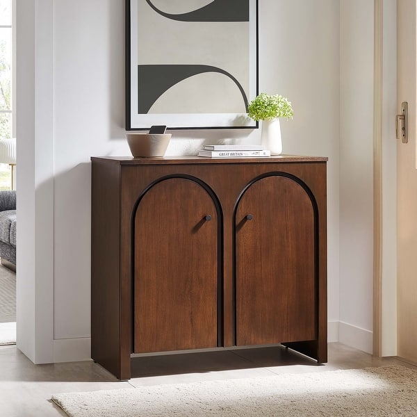 slide 2 of 9, Appia 2-Door Arched Door Storage Cabinet Walnut