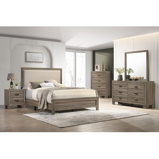 Linette 6 Piece Grey Contemporary Solid Wood And Veneers Fabric Panel ...