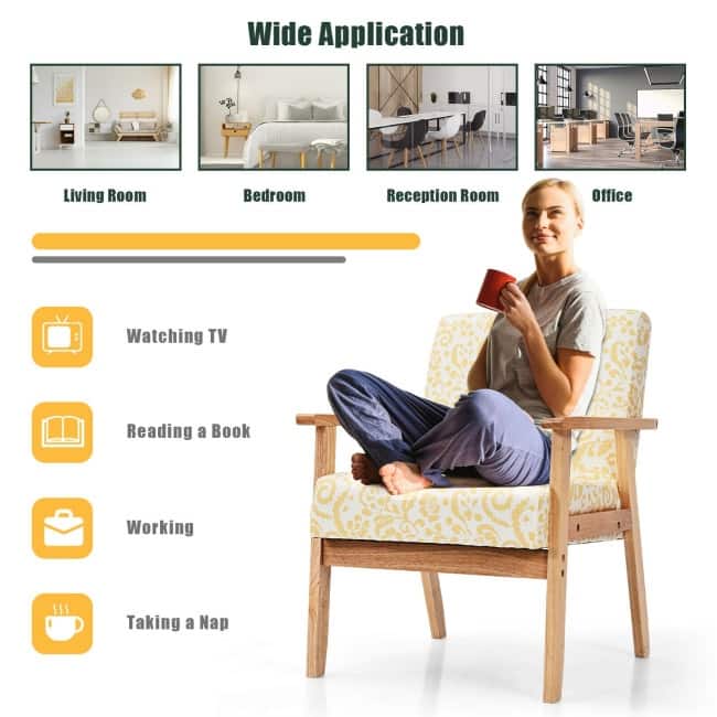 Modern Accent Armchair Fabric Lounge Chair with Rubber Wood Leg - 25" x 26.5" x 32"(L x W x H)