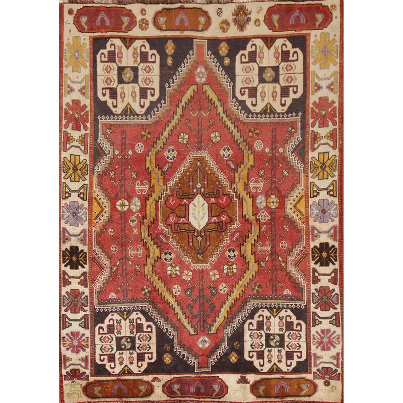 Vegetable Dye Shiraz Persian Antique Rug Hand-knotted Wool Carpet - 3'10"x 5'6"