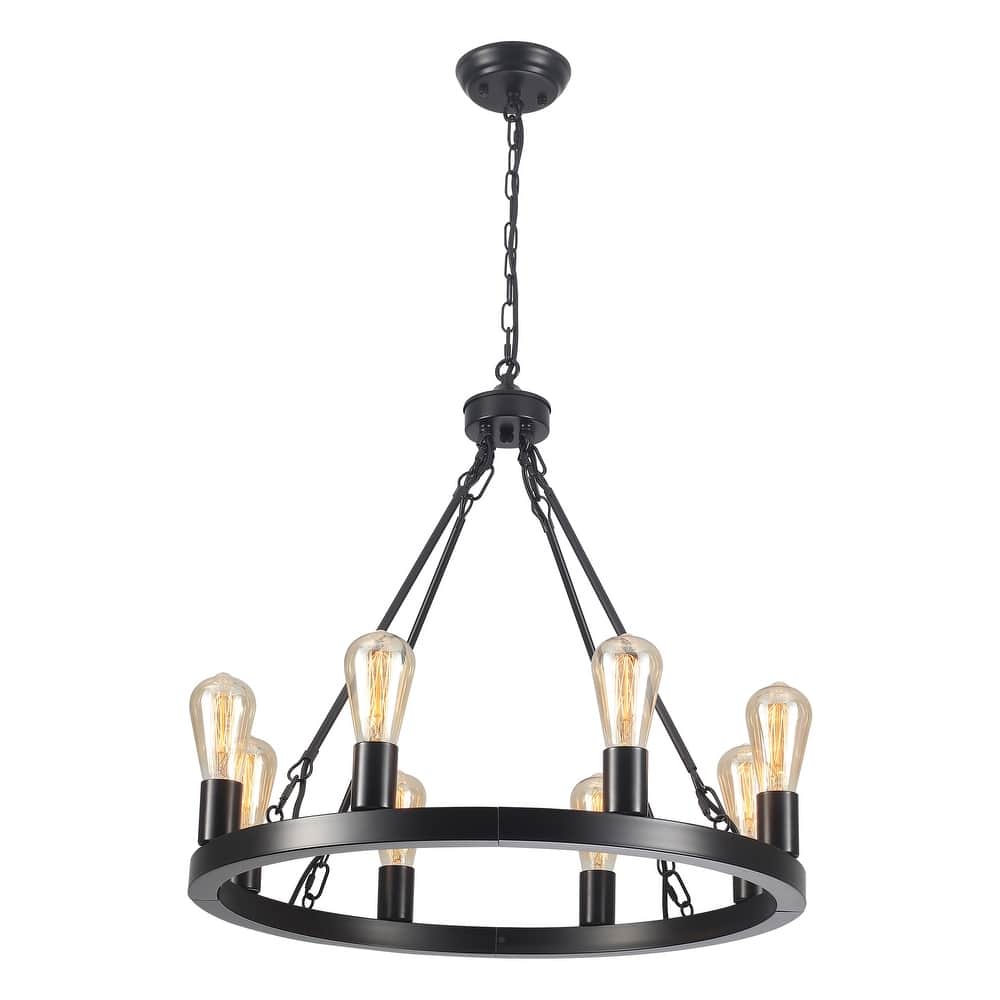 8-Light Circle Wagon Wheel Farmhouse Foyer Chandelier Linear Island Chandelier Lighting for Dining Room