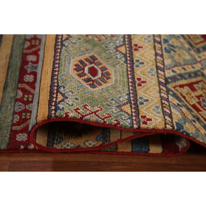 Striped Kazak Geometric Area Rug Wool Carpet - 9'10" x 12'9"