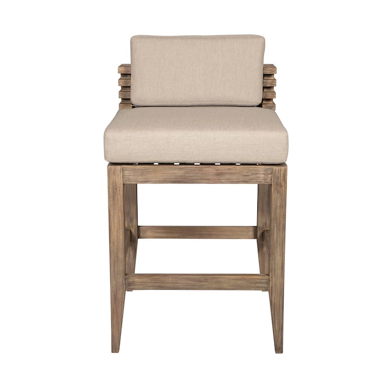 Vivid Solid Eucalyptus Wood Outdoor Patio Counter Height Bar Stool with Olefin Cushions