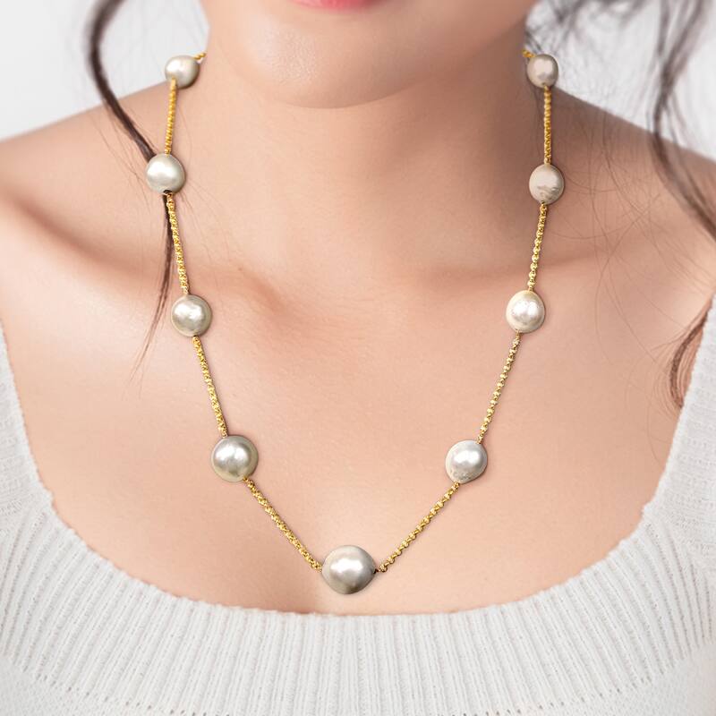 Miadora 12mm South Sea Pearl Tin Cup Necklace on 14k Yellow Gold Cable Link Chain