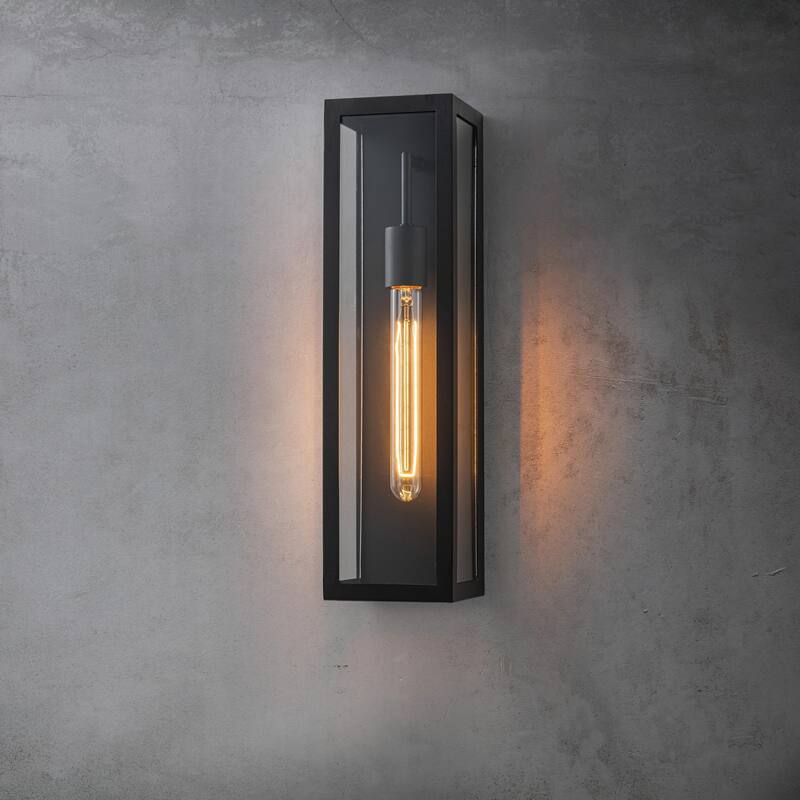 CraftHome H18" Modern Minimalist Black Outdoor Wall Lantern with Clear Glass Dusk to Dawn Outdoor Exterior Wall Light - W5'' - W5'' - Black