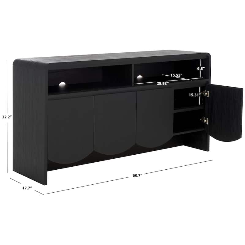 SAFAVIEH Home Narine 4 Door 2 Shelf Sideboard/Media Stand. - 61Wx18Dx32H - Black.