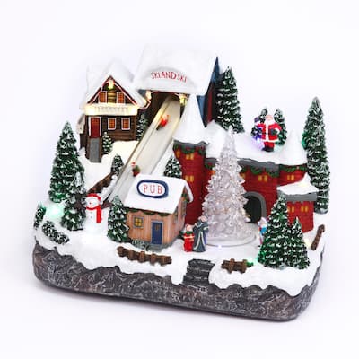 Musical Christmas Holiday Lighted Ski Village with Moving Figures - N/A ...