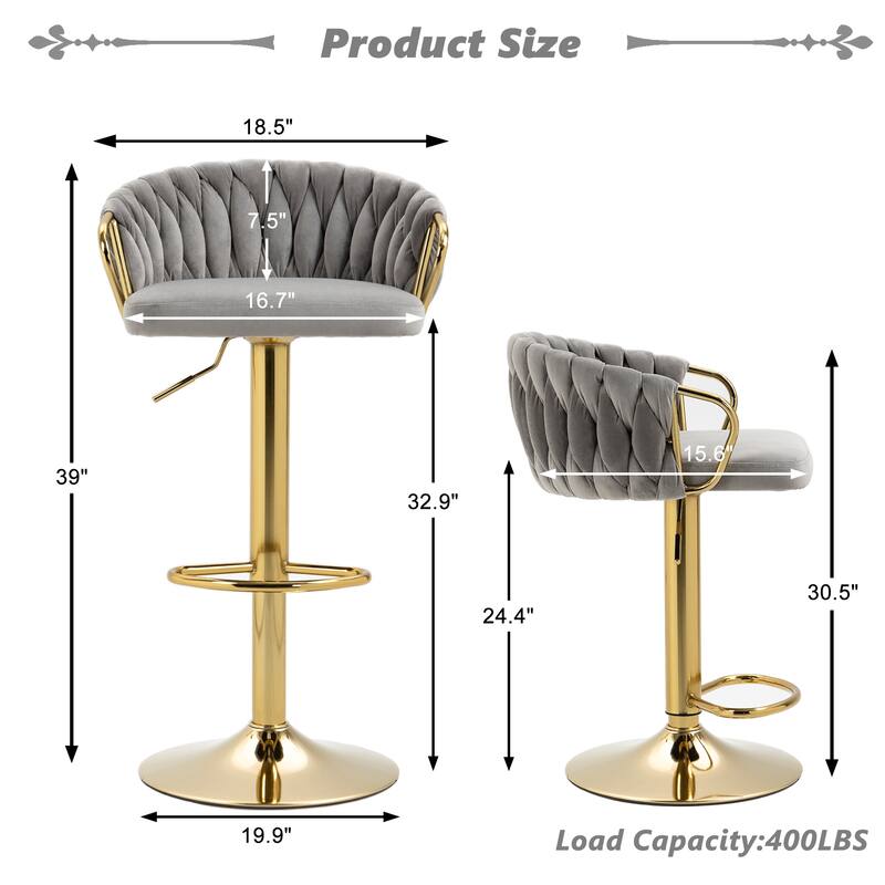 Set of 4 Adjustable Tufted Bar Stools with Backs