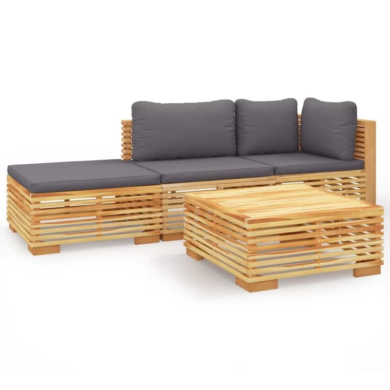 vidaXL 3 Piece Patio Lounge Set with Cushions Solid Wood Teak - 27.4" x 27.4" x 23.6"