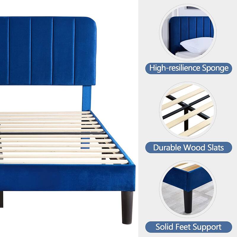 Javlergo Upholstered Platform Bed Frames with Height Adjustable Headboard, Sturdy Wooden Slats/Noise-free