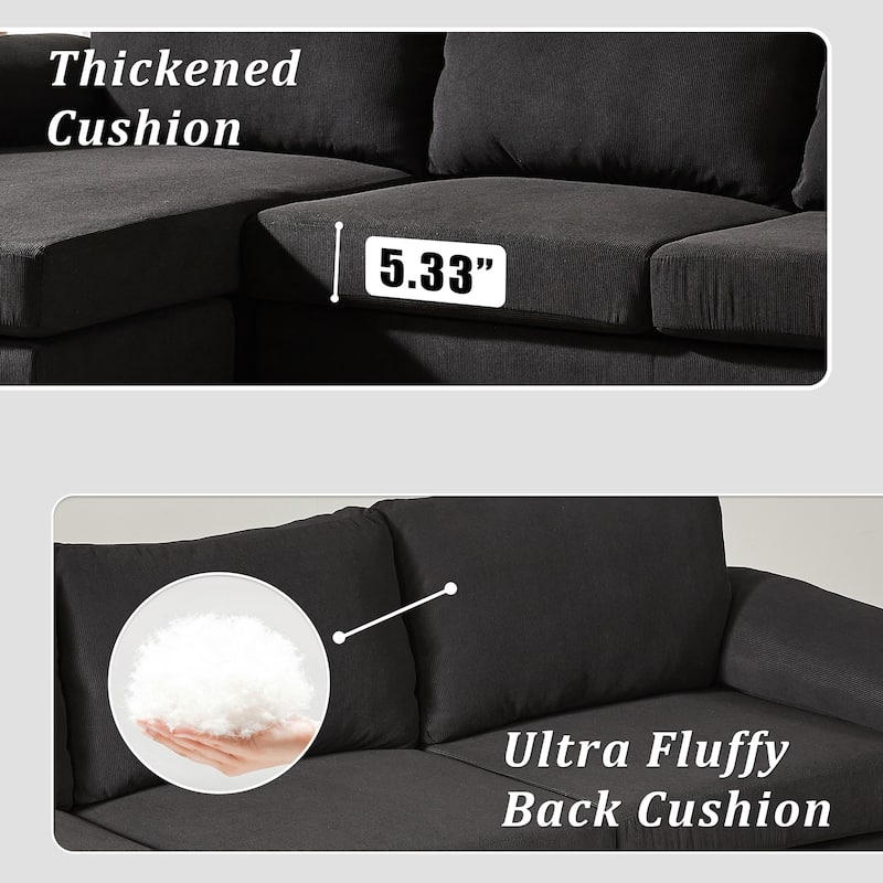 OVIOS Reversible Chaise Sofa With Fluffy Cushions Metal Legs