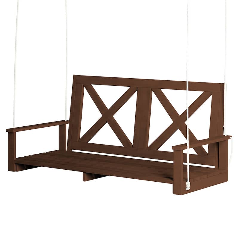 Mixoy Outdoor Wood Porch Swing with Curved Back Design - 26.5in*52in*26in - Brown