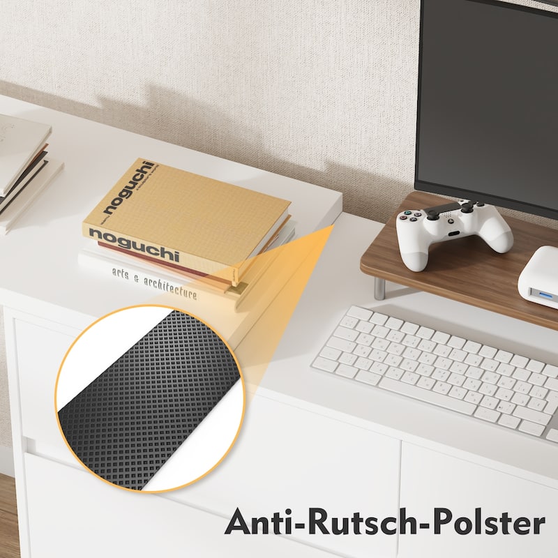 L-Shaped Desk with 6 Drawer Dresser, Extendable Adjustable Vanity Writing Table, Handleless Storage Cabinet