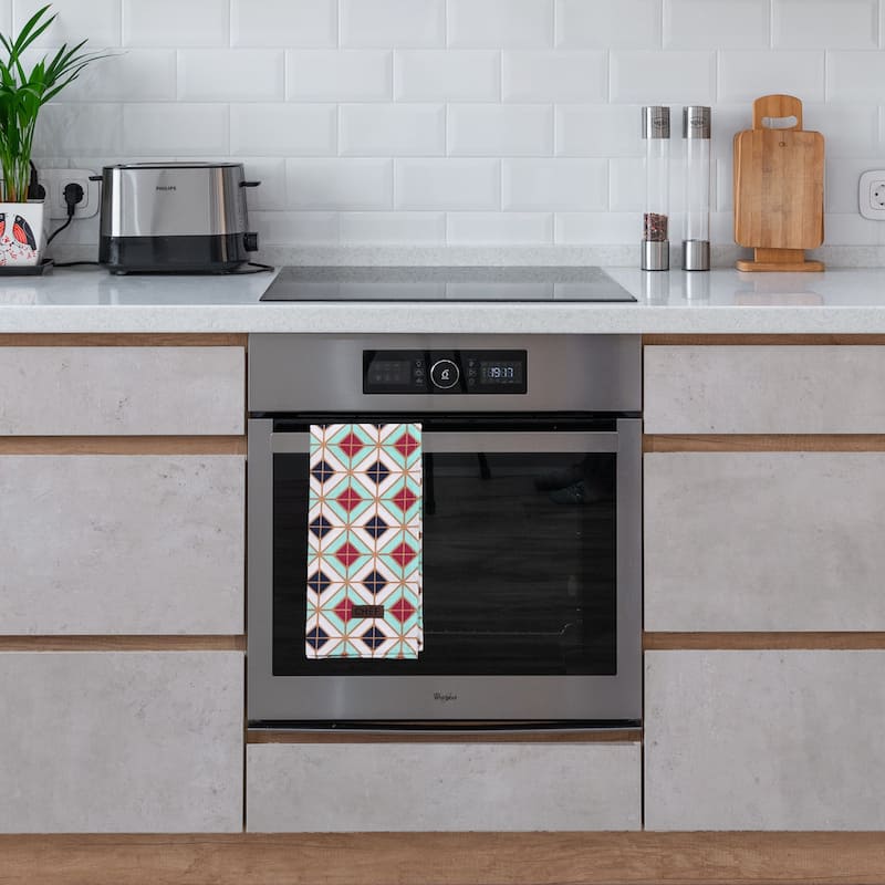 Chef's Vibrant Geometric Design Cotton Kitchen Towel - 28x20 Inch - Stylish Kitchen Essential - 28"L x 20"W x 0.1"H