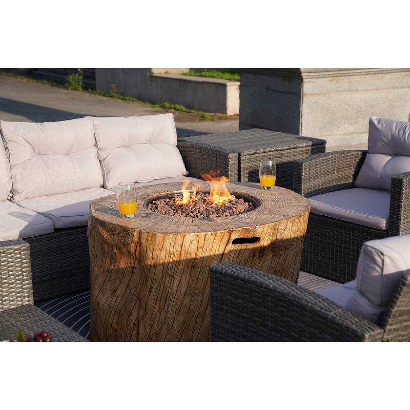 7-Piece Outdoor Wicker Conversation Sofa Set with Fire Pit