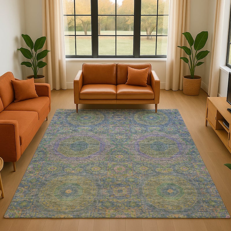 Premium Washable Super Soft Vintage Traditional Mayfield Rug - Blue - 8' x 10'