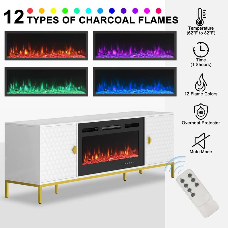 70" Wood Fireplace TV Stand with 36" Electric Fireplace