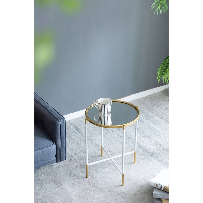 Nesting Side Tables Set of 2 with Glass Tops and Metal Frame