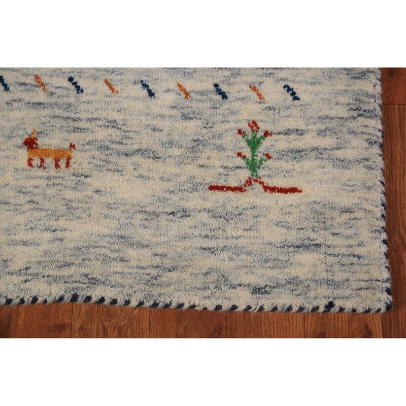 Little Animals Gabbeh Oriental Area Rug Handmade Beige Wool Carpet - 4'0" x 5'10"