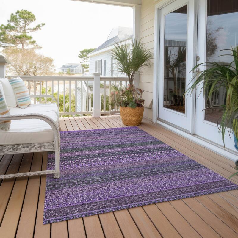 Lamo Stripe Weather Resistant Timeless Fusion Outdoor Rug