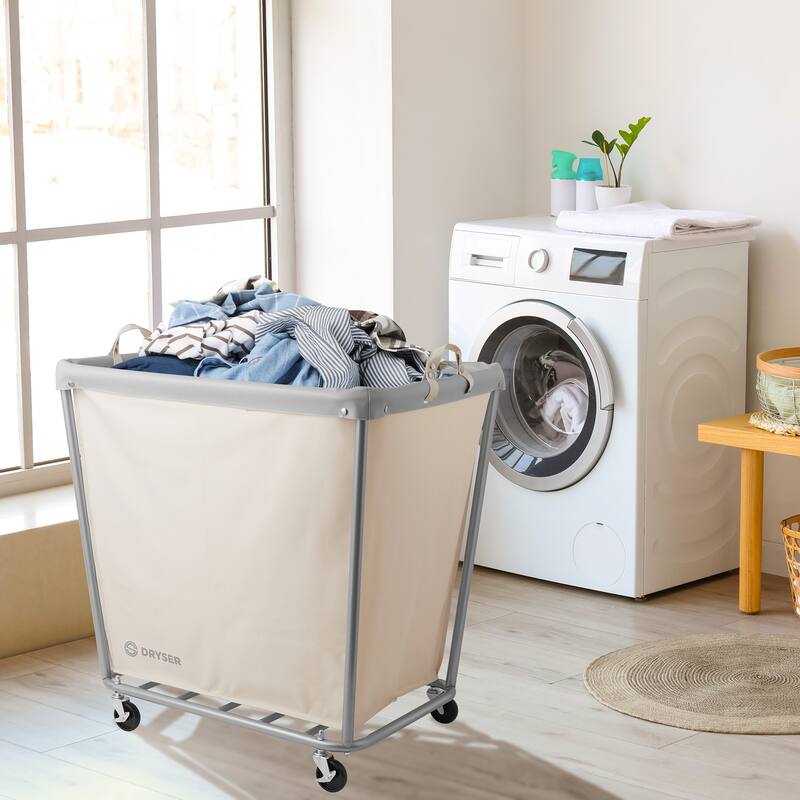 Commercial XLarge Rolling Canvas Bin Laundry Hamper on Wheels White