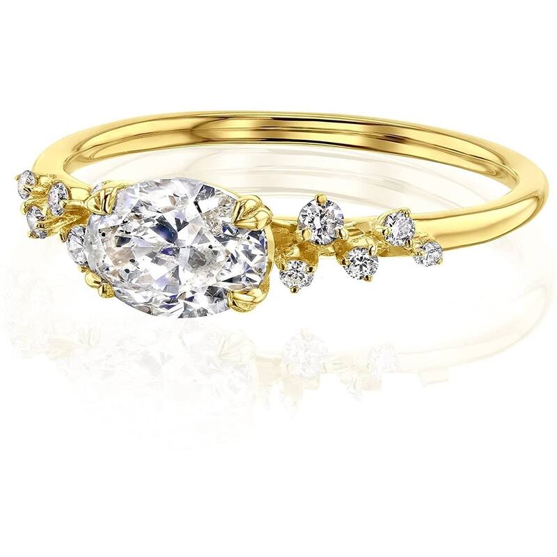 Kobelli 1.13 Carat Natural Diamond 14k Solid Yellow Gold Oval Speckled Diamond Ring (I/SI, I/SI)