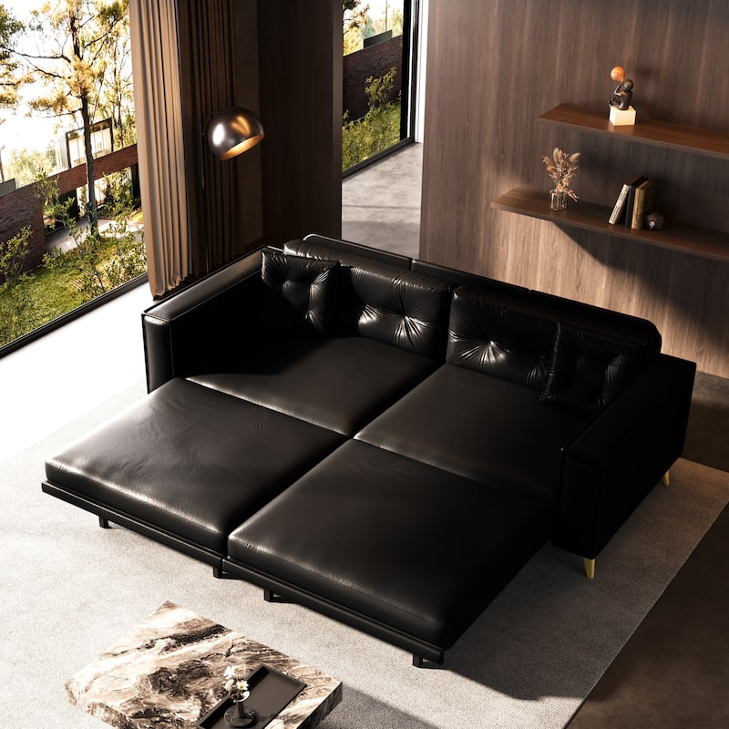 Oversized 3-in-1 Convertible Sofa Bed, 92.1" Faux Leather Square Arms Loveseat, Modern Pull-Out Sleeper Couch with Pillows