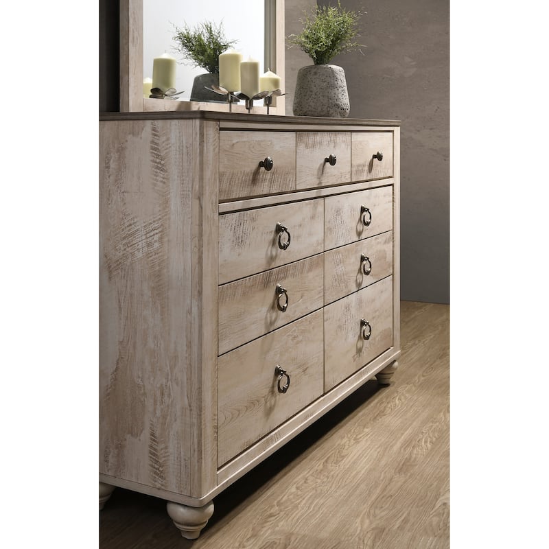 Roundhill Furniture Imerland Contemporary White Wash Finish 5-Piece Bedroom Set, Queen