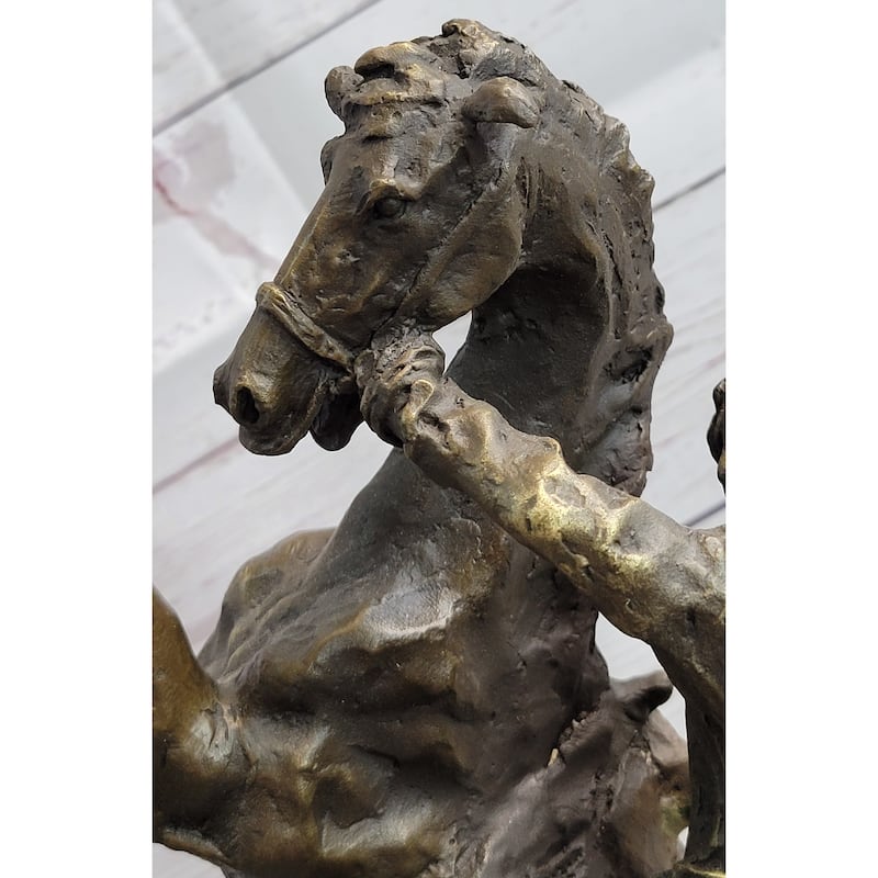Cowboy Bucked Off Rearing Horse Bronze Sculpture Statue Country Western Decor Marble Base