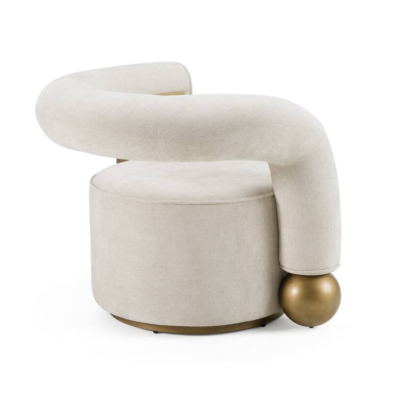 Divani Casa Tranquil Contemporary Beige Fabric & Antique Brass Accent Chair