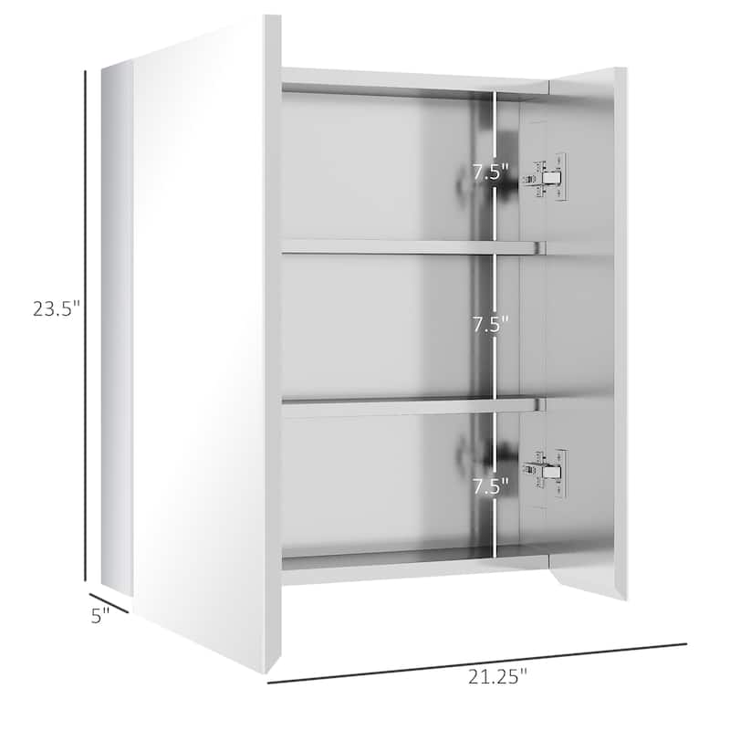 Silver Stainless Steel Bathroom Mirror Cabinet with Three Tier Shelves and Space Saving Design - 21.25" W x 5" D x 23.5" H