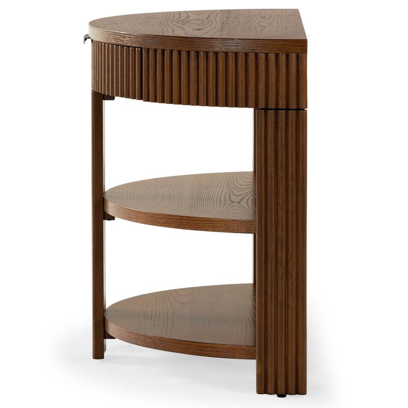 SAFAVIEH Couture Shelbie Reeded 1-Drawer 2-Shelf Half Moon Console Table - 32"W x 16"D x 26"H