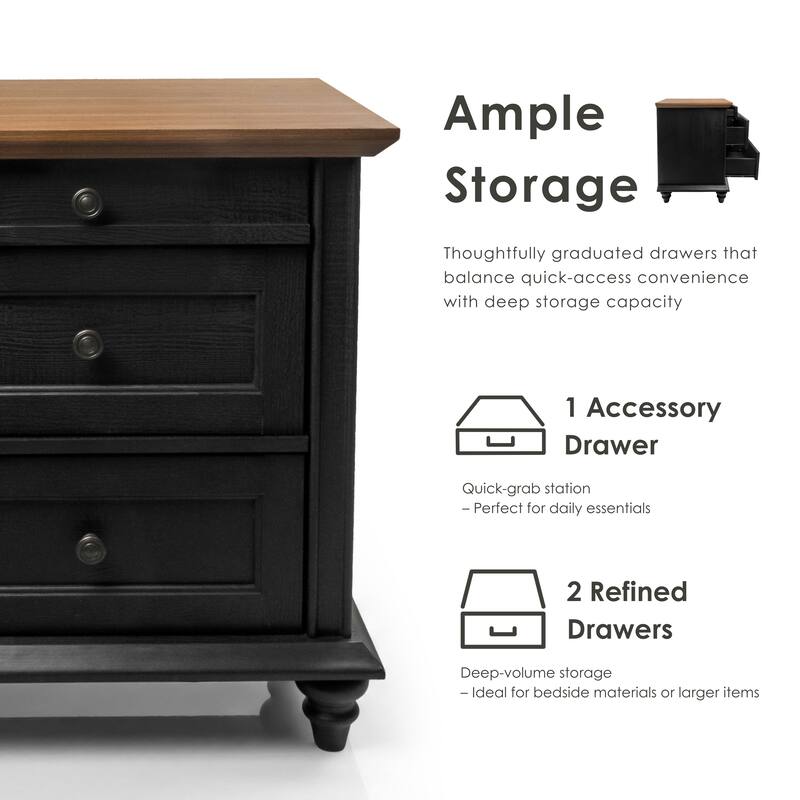 247 Shop At Home Lane Classic Traditional 3-Drawer Nightstand