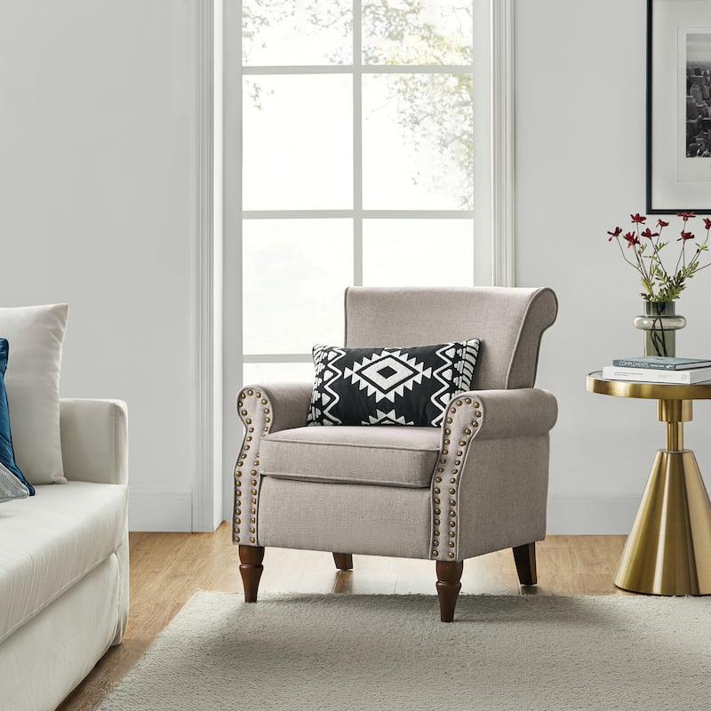 Nyctelius Upholstered Comfy Accent chair with Classic Turned Wooden Legs and Nailhead Trim by HULALA HOME