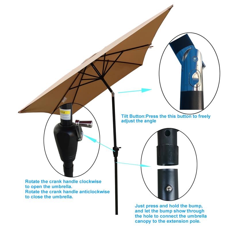 6 x 9ft Patio Umbrella Outdoor Waterproof Umbrella with Crank and Push Button